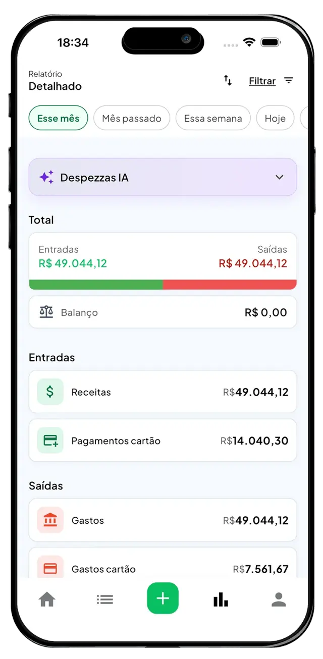 Tela inicial do app Despezzas