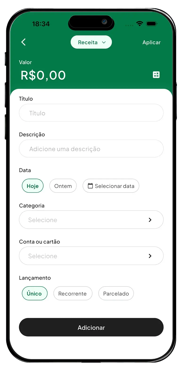 App Despezzas no lançamento de uma receita