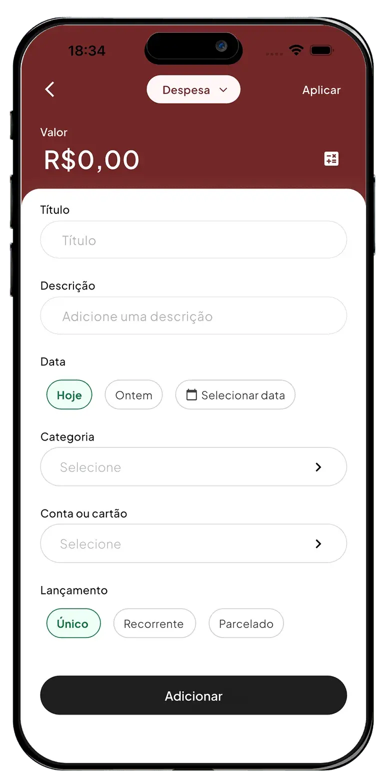 App Despezzas no lançamento de uma despesa
